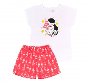 Детская летняя пижама для девочки ПЖ 50 Бемби кораллово-белый-рисунок