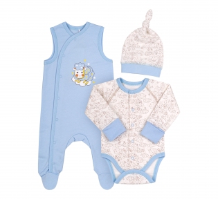 Детский комплект для новорожденых КП 208 Бемби байка бежевый-голубой-рисунок