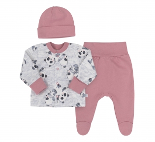 Детский комплект с трех предметов для новорожденных КП 274 Бемби светло-серый-розовый-рисунок
