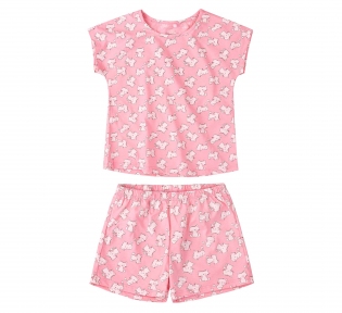 Детская летняя пижама для девочки ПЖ 50 Бемби розовый-молочный-рисунок