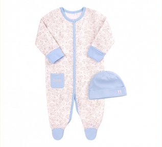 Детский комплект для новорожденых КП 207 Бемби бежевый-голубой-рисунок
