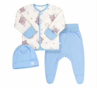 Детский комплект для новорожденых КП 209 Бемби байка серый-голубой-рисунок