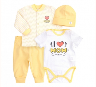 Детский комплект для новорожденных КП 220 Бемби интерлок желтый-белый-рисунок