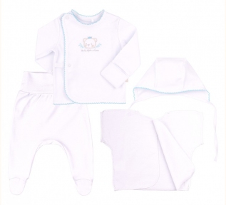 Детский комплект для новорожденных с четырех предметов в подарочной упаковке КП 222 Бемби интерлок белый-голубой