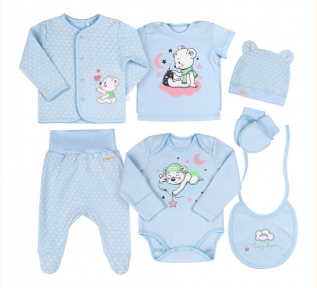 Детский комплект КП 229 на новорожденных с семи предметов в подарочной упаковке Бемби интерлок голубой