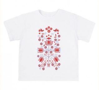 Дитяча етно-футболка універсальна друк ФБ 968 Бембі білий-червоний