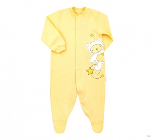 Детский комбинезон человечек с длинным рукавом для новорожденных КБ 77 Бемби интерлок желтый