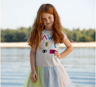 Детское летнее платье на девочку ПЛ 317 Бемби серый-разноцветный