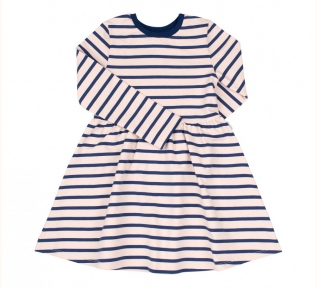 Детское платье для девочки ПЛ 344 Бемби молочный-синий-полоска