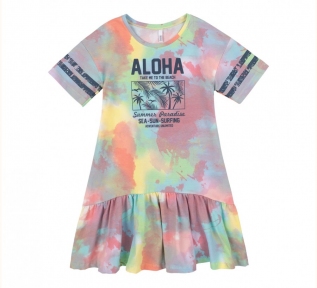 Детское платье для девочки ПЛ 352 Бемби супрем коралловый-разноцветный-рисунок