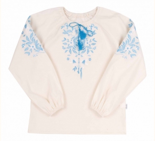 Детская этно-рубашка вышиванка для девочки с длинным рукавом РБ 132 Бемби молочный