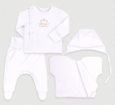 Детский комплект для новорожденных с четырех предметов в подарочной упаковке КП 222 Бемби интерлок белый-бежевый