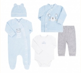 Детский комплект из пяти предметов для новорожденных КП 286 Бемби голубой-серый