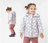 Дитяча зимова куртка для дівчинки КТ 266 Бембі сірий-рожевий-малюнок