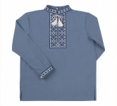 Детская этно-рубашка вышиванка для мальчика с длинным рукавом РБ 175 Бемби синий-вышивка