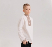 Детская этно-рубашка вышиванка для мальчика с длинным рукавом РБ 175 Бемби молочно-коричневый