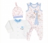 Детский комплект КП 219 на новорожденных с трех предметов в подарочной упаковке Бемби интерлок  молочный-голубой-рисунок